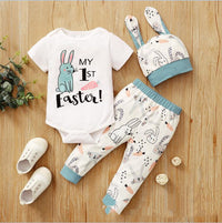 New Easter Print Rabbit Romper Three Piece 2 Colors