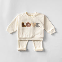 Children's Clothing Boys Sweater Suit Beige Colored Wool Material LOVE Towel Embroidery Baby Baby Clothes Two Pieces