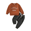 Children's Clothing Round Neck Letter Print Top Solid Color Trousers